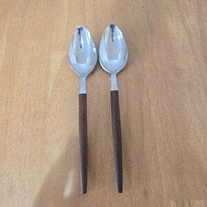 Ekco Eterna Canoe Muffin MCM Vintage Stainless Faux Wood Handle Teaspoon 2 Piece